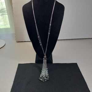Ali-Khan New York Couture Cascading Crystal  Square Beads Tassel Necklace